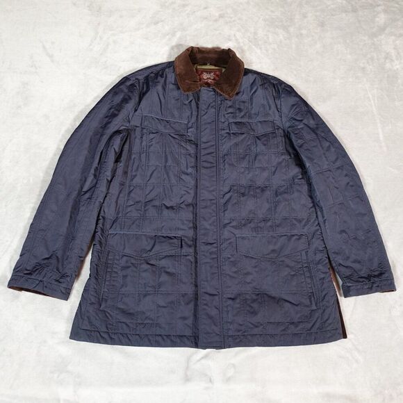 Hickey Freeman Quilted Corduroy Collar Chore Coat Jacket Mens L Preppy Blue